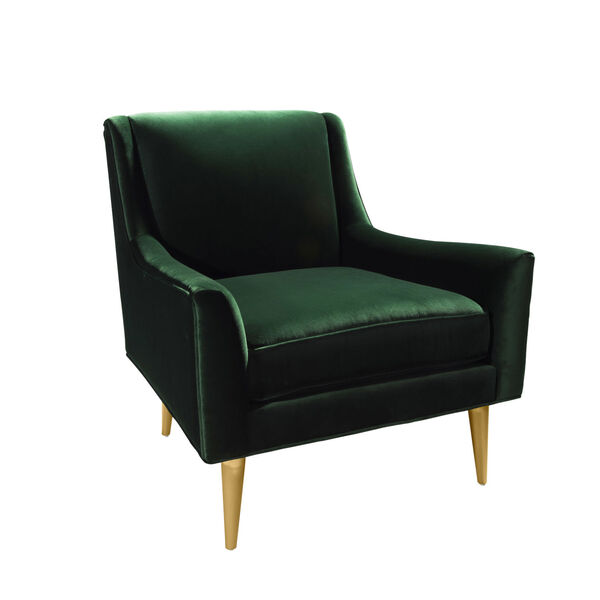 Green Velvet and Polished Brass Lounge Chair, image 1